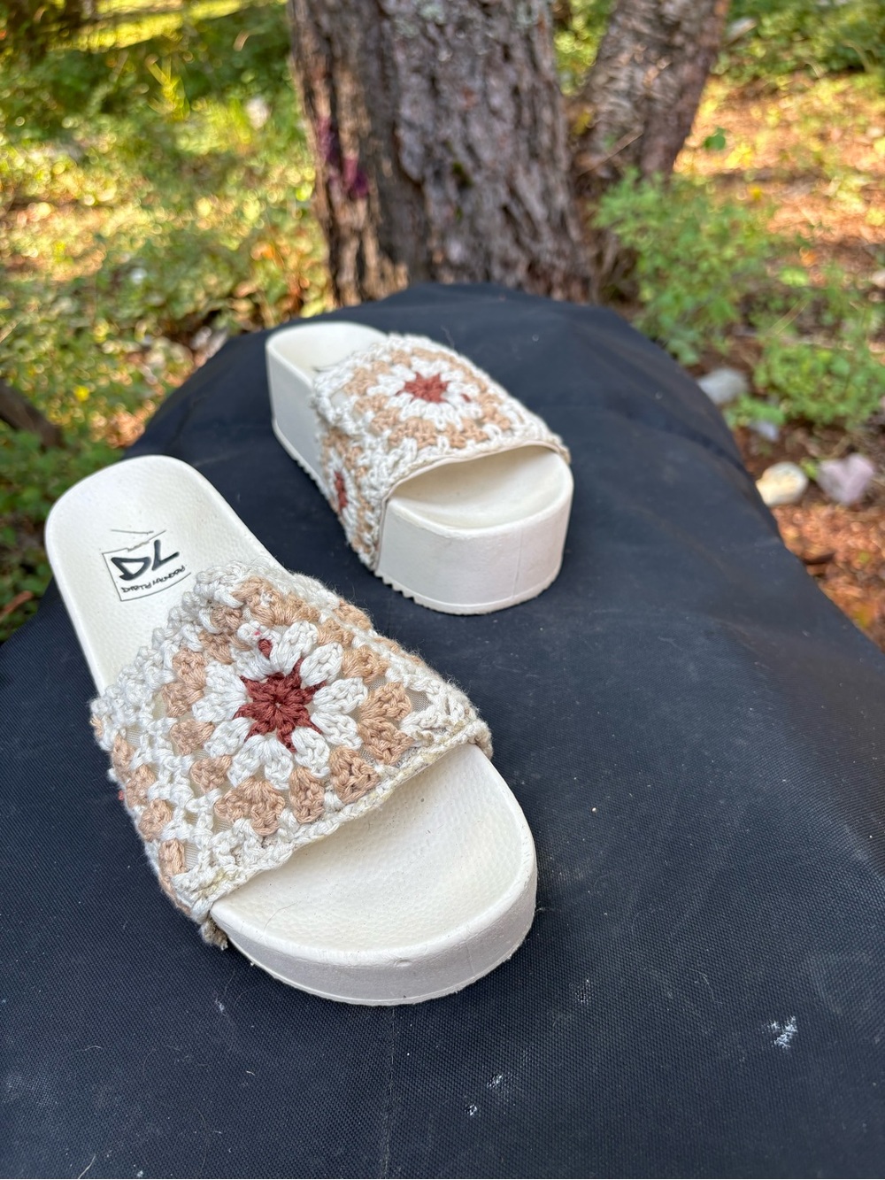Dirty Laundry Crochet Platform Slides in Cream, Tan and Rust